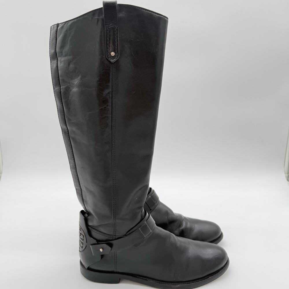 Tory Burch Colton Leather Equestrian Riding Knee High Zip Up Boots Black Size 8